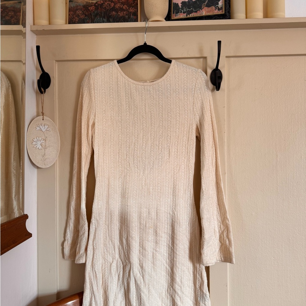 Cream Knit Long Sleeve Tie-Back Dress - Picture 2 of 5